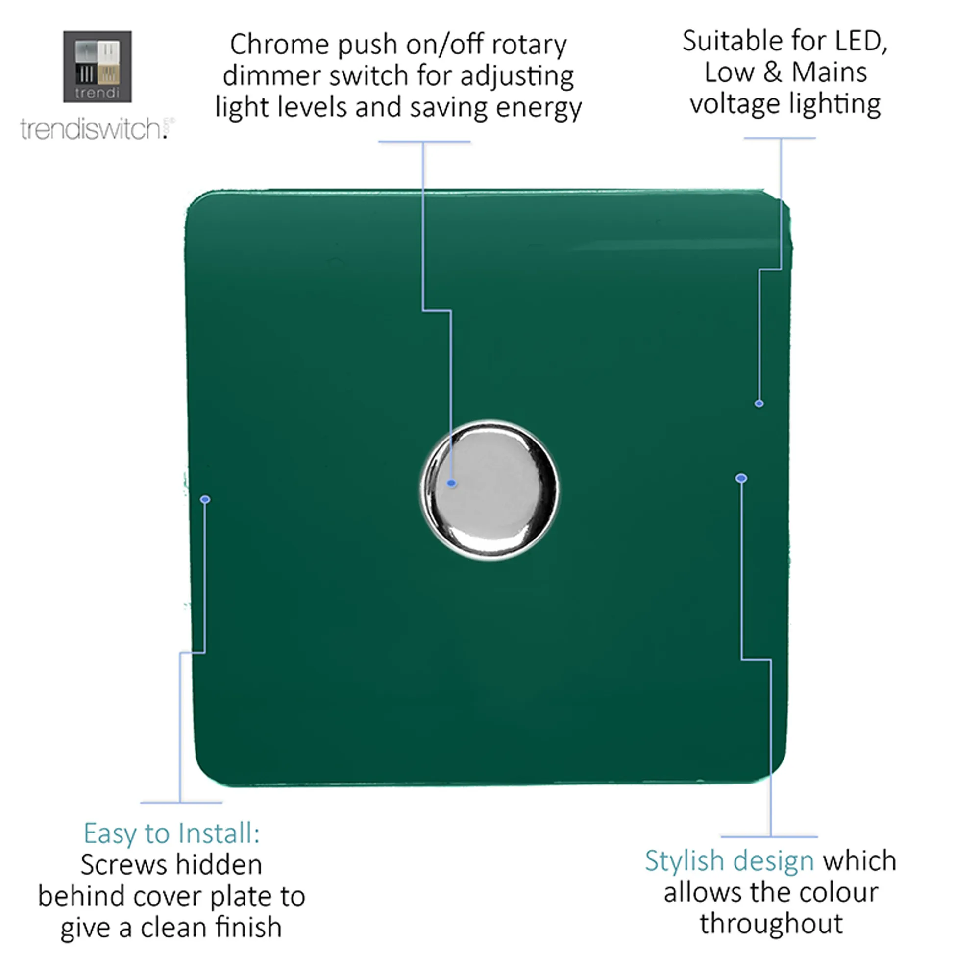 1 Gang 1 Way LED Dimmer Switch Dark Green ART-LDMDG  Trendi Dark Green